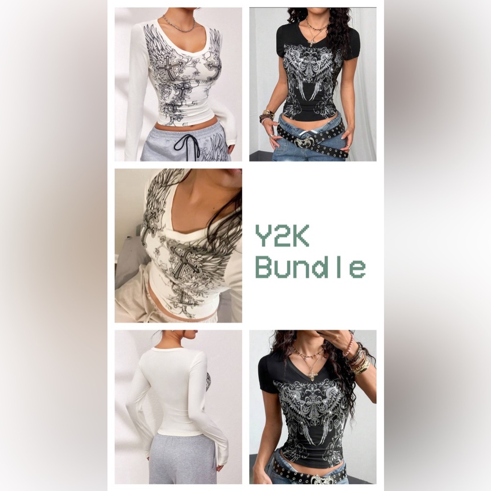 Y2K T-Shirt Bundle | 2pk Long Sleeve & Shortsleeved Set